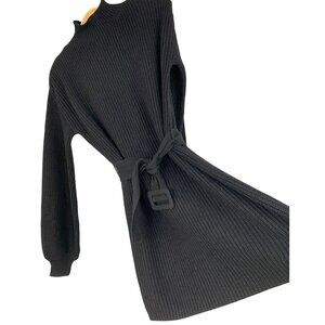 NWT Mock Rib Sweater Dress Poof Sleeves Rachel Parcell S Black RX10350 $178